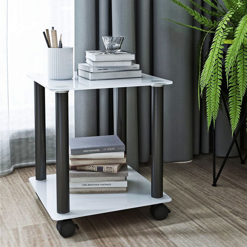 Hivvago 2 Tiers Space Saving End Table Modern Design Night Stand with Storage Shelve