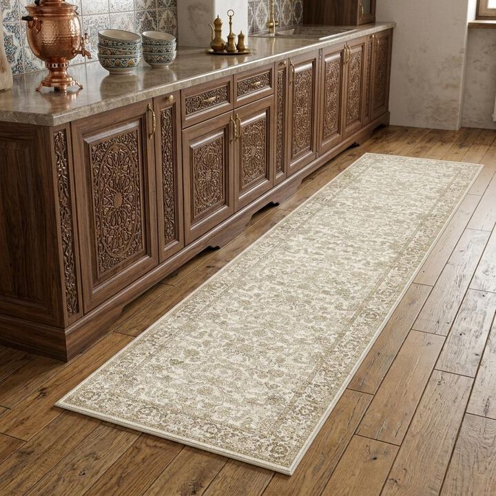HomeRoots Floral Medallion Distressed Washable Runner Rug
