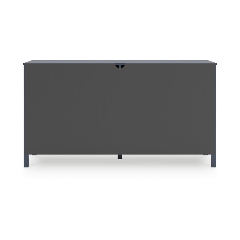 Cian Wide Dresser, 6 Drawers, Knob Handles, Navy Blue Wood, 61 Inch - Benzara