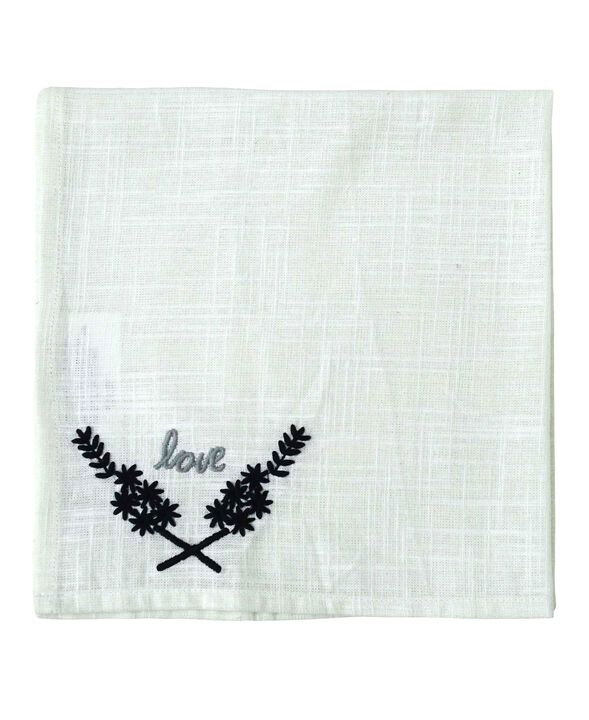 20" Table Cloth Napkins Set of 4 with Love Embroiderey (Off White)