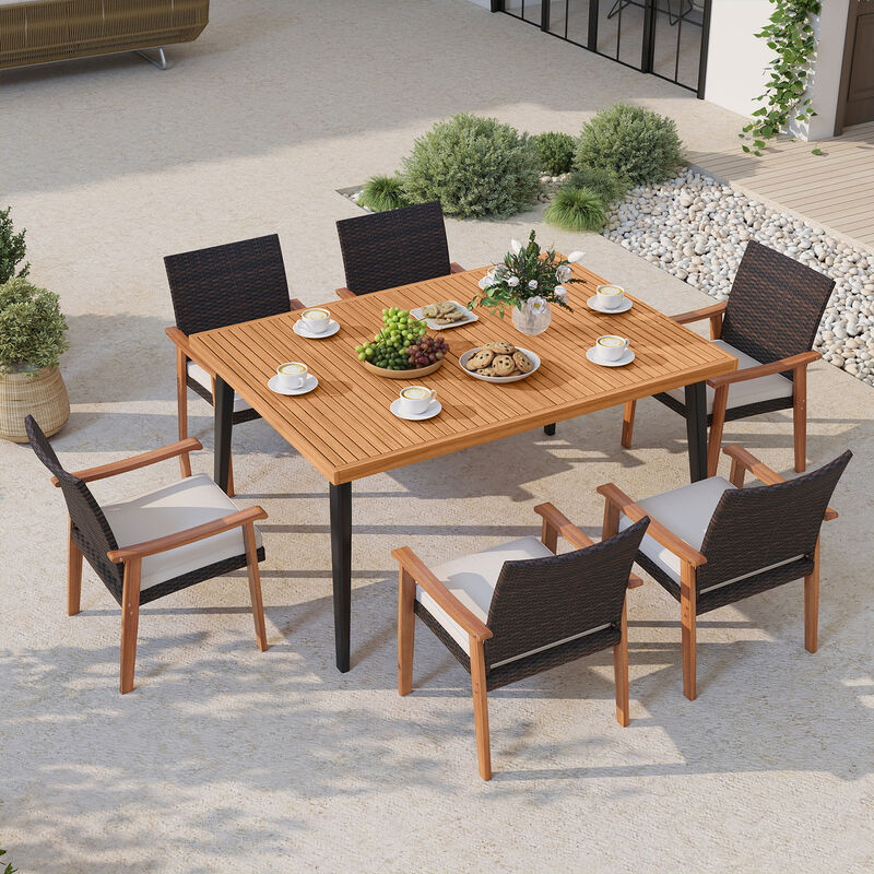 Outdoor Dining Table with Metal Legs and Built-In Umbrella Hole-Natural image number 4