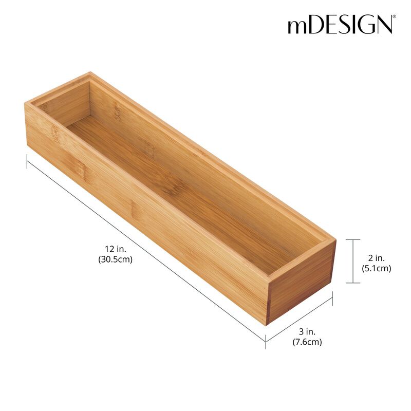 mDesign Stackable 12" Long Wooden Bamboo Drawer Organizer - 2 Pack, Natural Wood image number 4