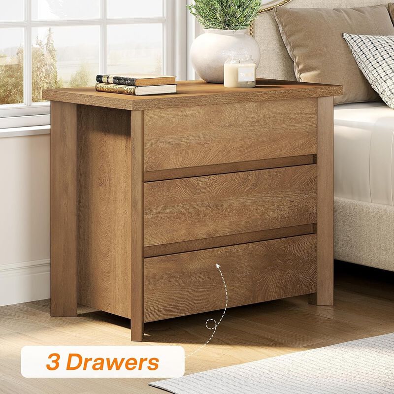 Tribesigns 31.5" Wide Nightstand, Farmhouse Bedside Table with 3 Storage Drawers image number 1