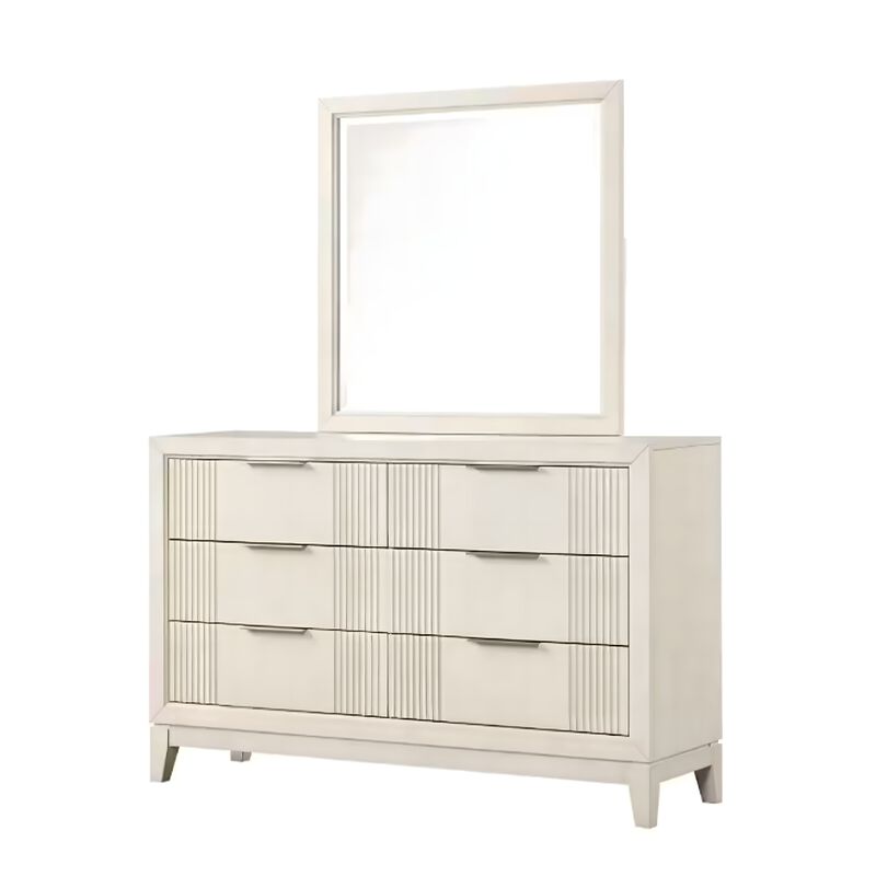 Toi 4pc Queen Bedroom Set w Dresser Mirror, Fluted LED, White Upholstery image number 4