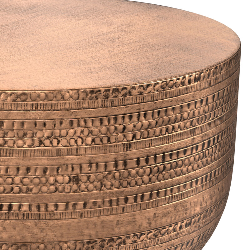 Johnsen 29.5 inch Wide Boho Metal Coffee Table in Antique Copper Iron, Assembled