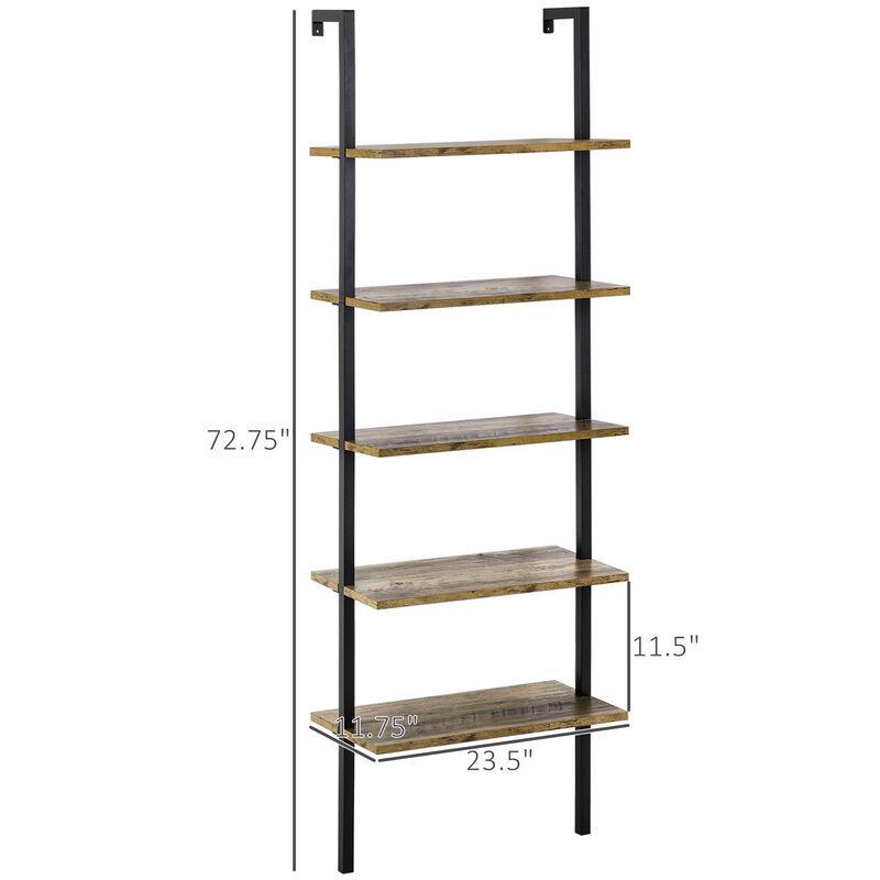 Brown Industrial Shelving: 5-Tier Wall Mount Ladder Shelf