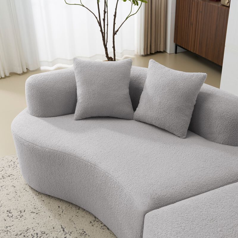 Clihome Curved Four Seater Grey Full Compression Sponge Sofa, Teddy Velvet Fabric, No-Assembly image number 2