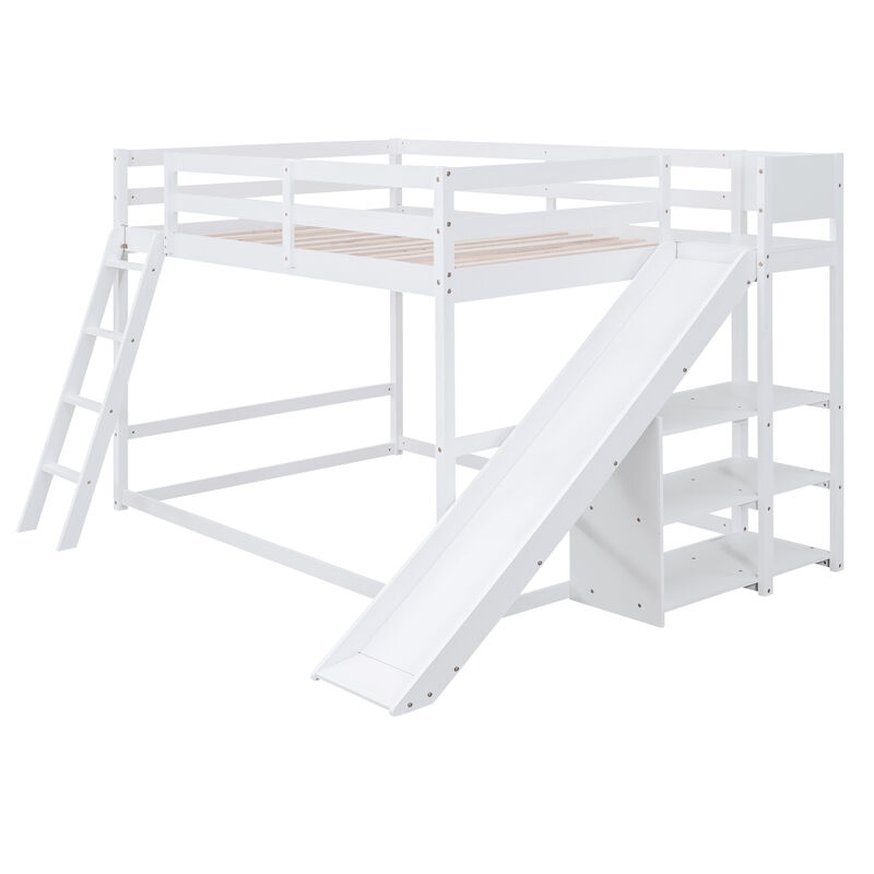 Whisen Full over Full Bunk Bed with Slide & Shelves, Solid Pine for Kids Bedroom image number 7