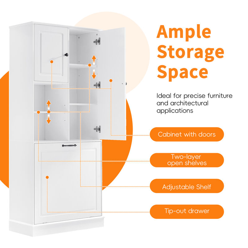 Merax Tall Storage Cabinet with Adjustable Shelves, Large Flip-Out Basket & Enclosed Cabinets – Perfect for Bathroom