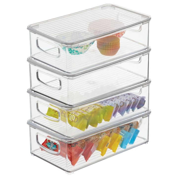 mDesign Plastic Storage Bin Box Container, Lid and Handles - 4 Pack, Clear/Clear