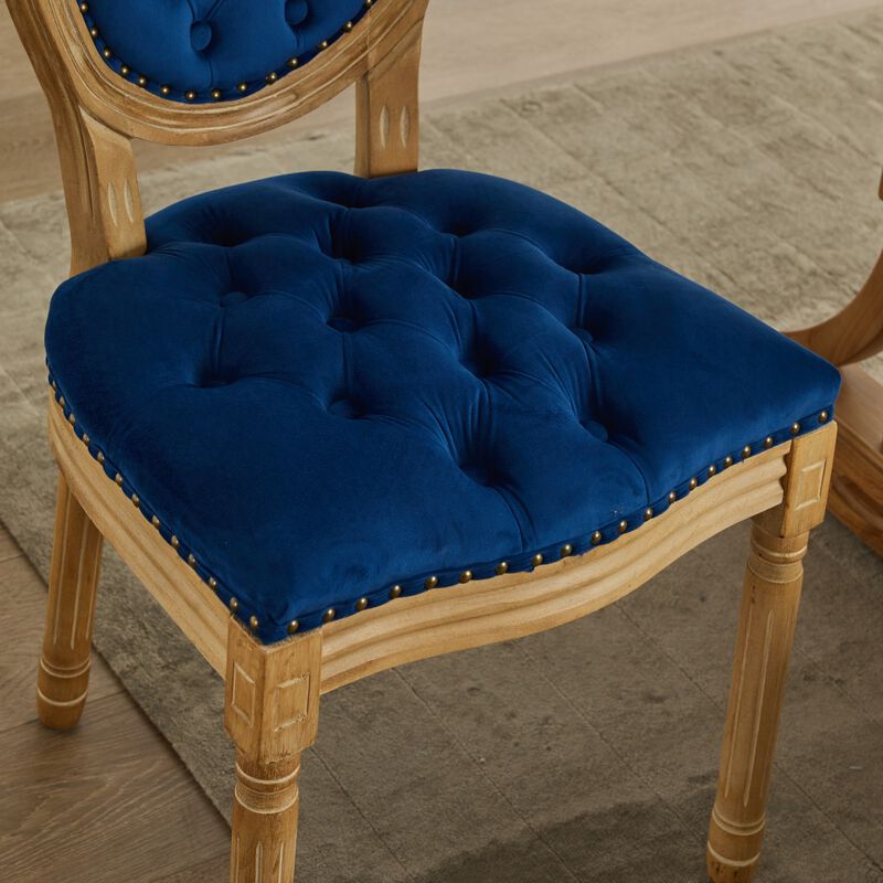 Whisen French Style Dining Chair, Solid Rubberwood Frame with Velvet Upholstery, Handmade Tufted & Nailhead Trim, Set of 2 for Living Room Kitchen image number 7