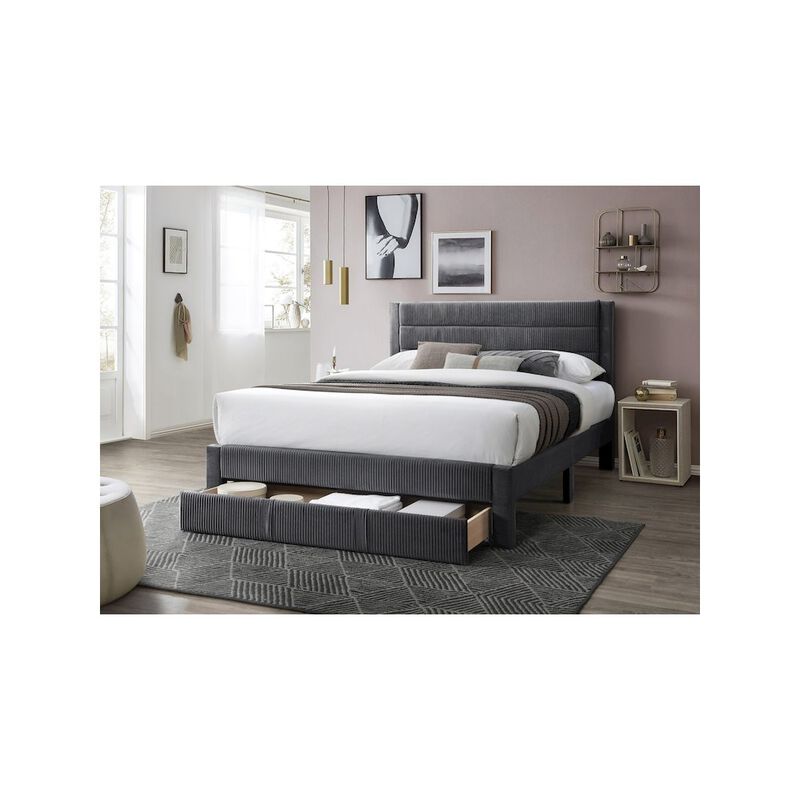 Poundex Queen Platform Bed with Underbed Storage in Charcoal