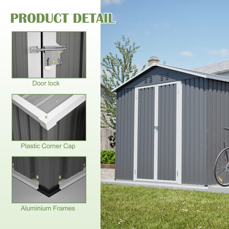 8 x 12 FT Outdoor Storage Shed, Large Metal Tool Storage with Aluminium Frame and Lockable Doors image number 4