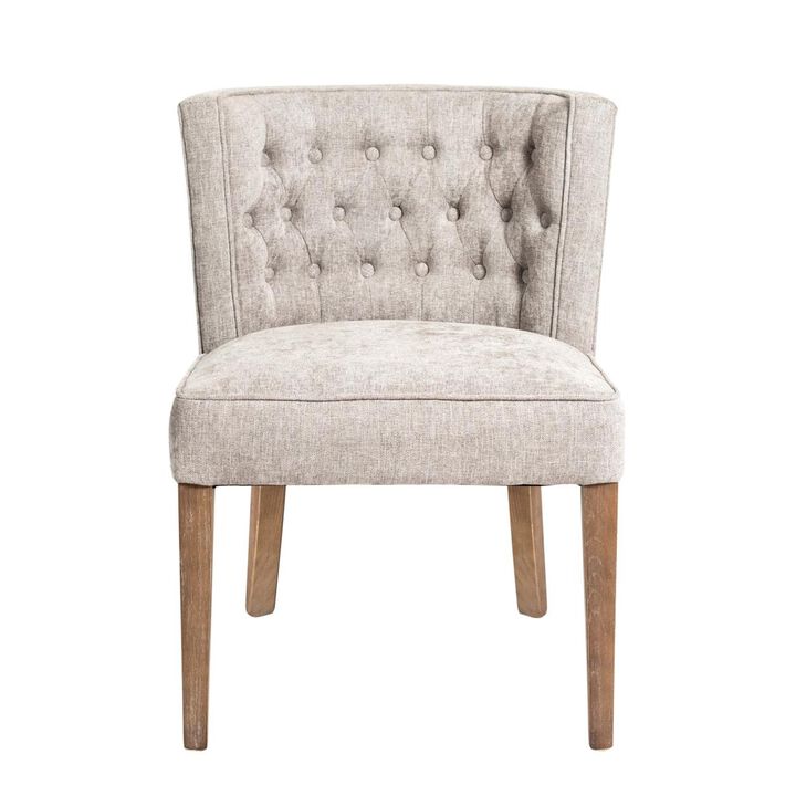 Cly Dining Side Chair Set of 2, Light Gray Fabric, Brown Solid Wood