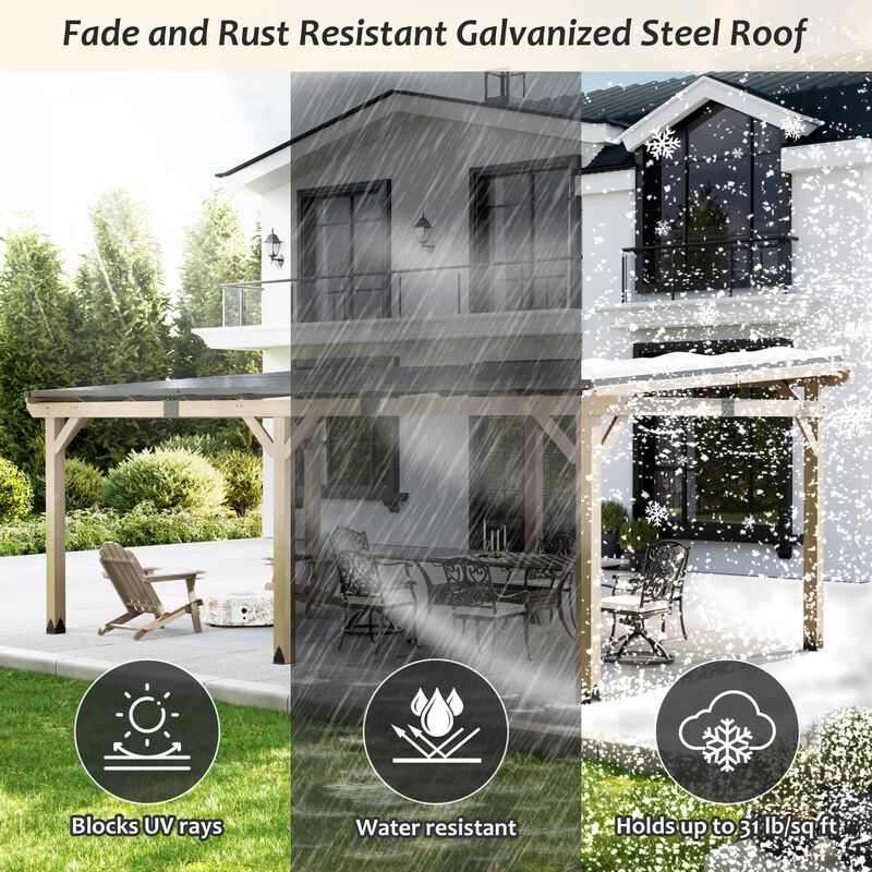 Mondawe 12 ft. x 20 ft. Outdoor Cedar Wooden Hardtop Gazebo with Pitched Galvanized Steel Roof