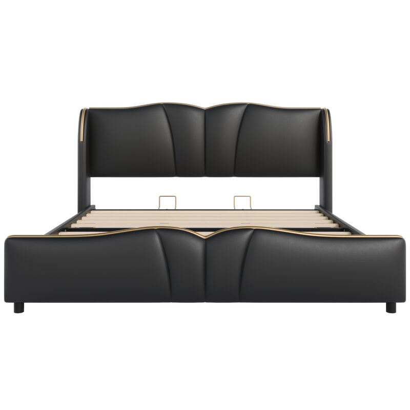 Merax Modern Wingback Platform Bed with Wave-Shaped Headboard & Footboard