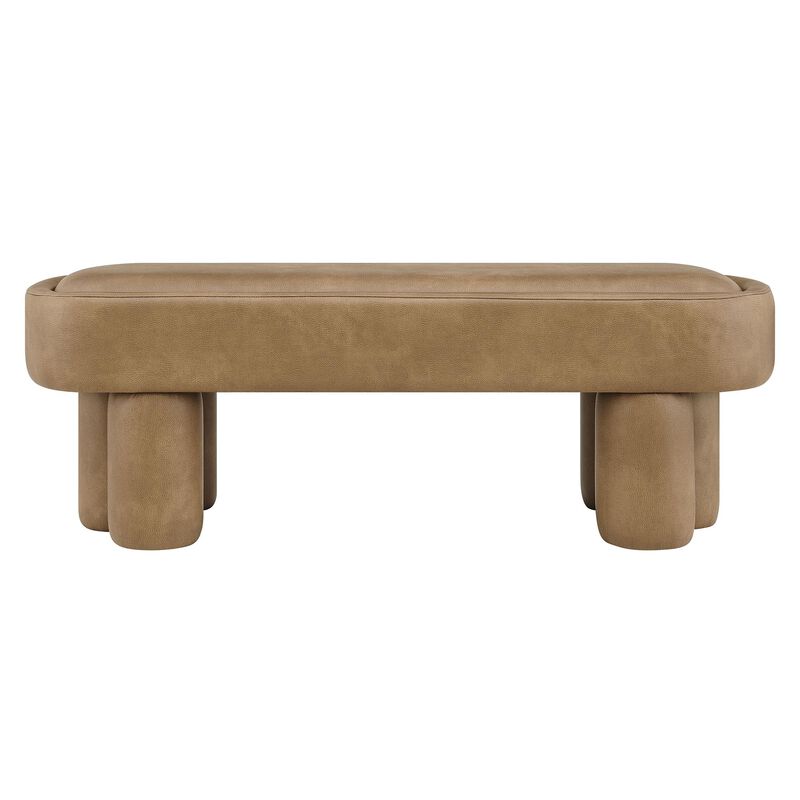 Modway Mossi 52-Inch Modern Oval Vegan Leather Bench in Mushroom &ndash; Upholstered Accent Bench with Cylindrical Clover-Leg Base for Bedroom, Entryway, or Living Room image number 6