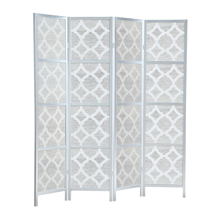Streamdale Quarterfoil infused Diamond Design 4-Panel Room Divider, Silver