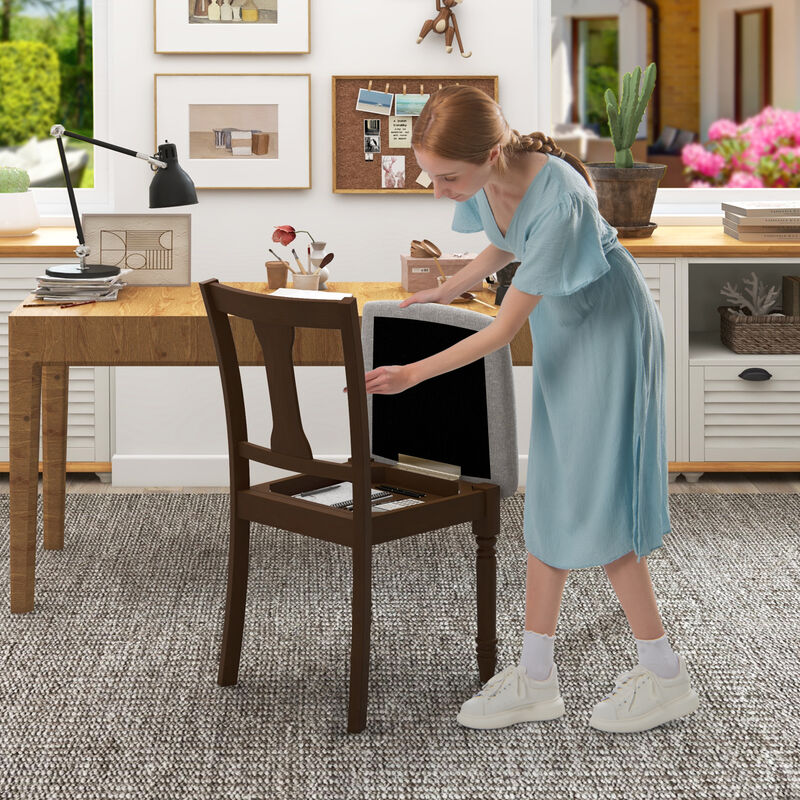 Set of 2 Kitchen Dining Chair with Linen Fabric and Storage Space For Dining Room