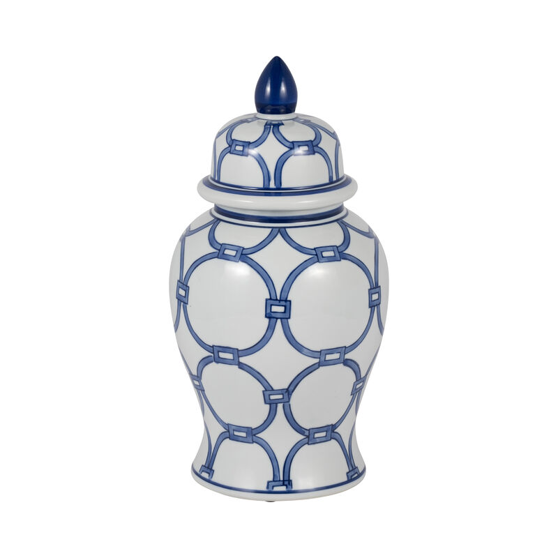 Cer, 14" Links Temple Jar, Blue/white image number 0