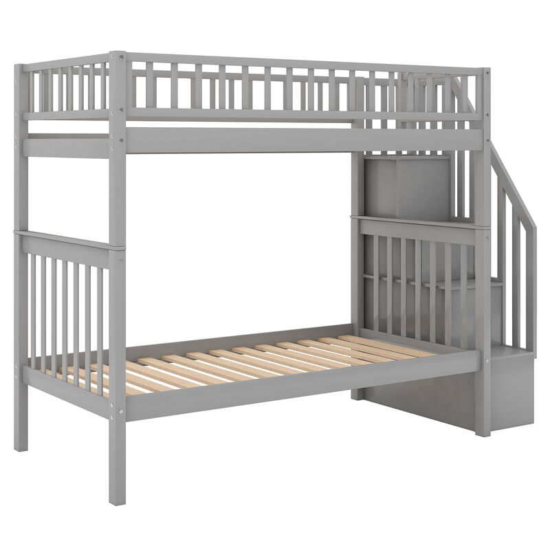 Whisen Twin over Twin Bunk Bed with Trundle and Storage