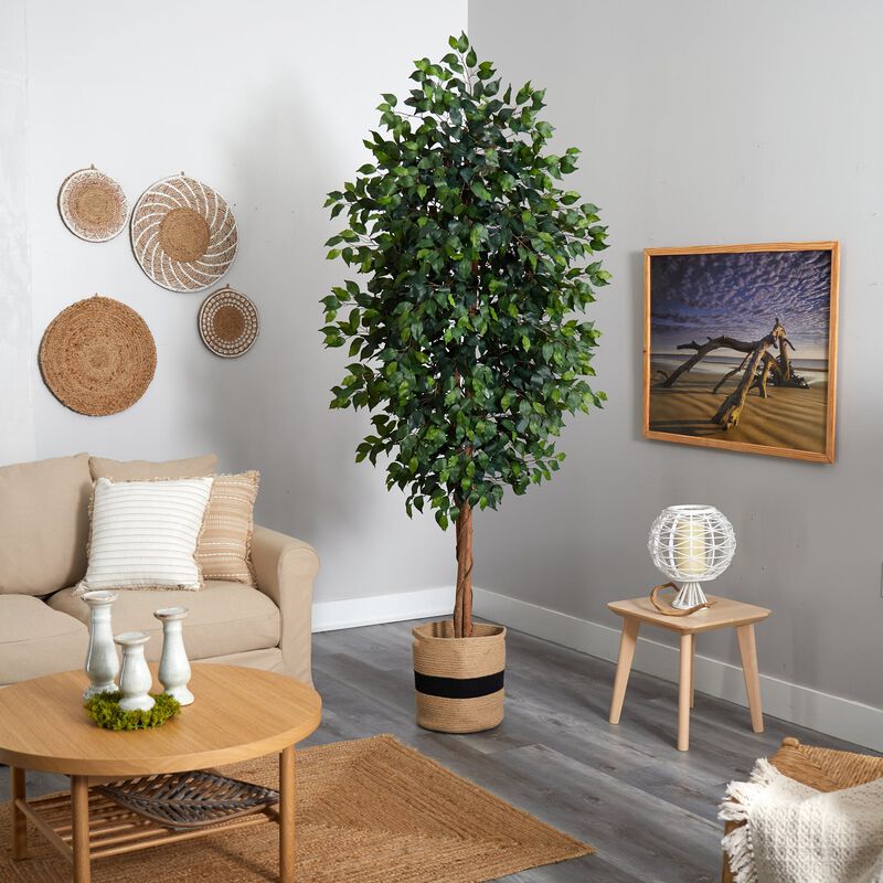 Hivvago 8 Feet Ficus Artificial Tree in Handmade Natural Cotton Planter