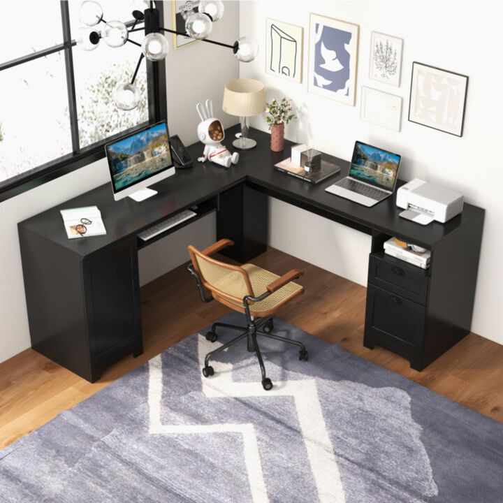 Hivvago 66 Inch L-Shaped Writing Study Workstation Computer Desk with Drawers