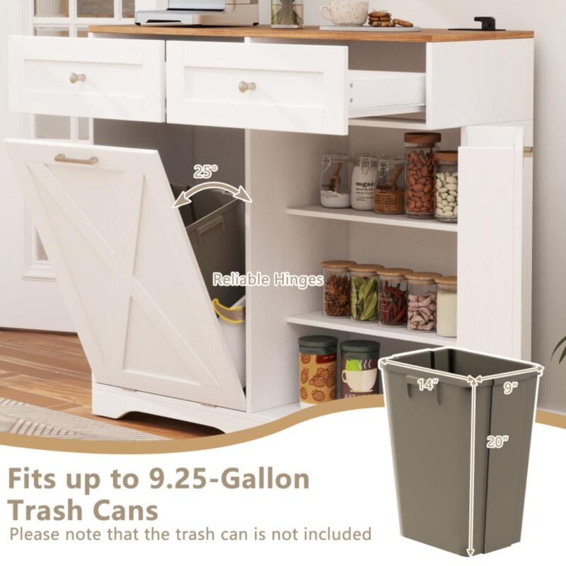 Hivvago Tilt Out Trash Can Cabinet with Outlets and Adjustable Shelf