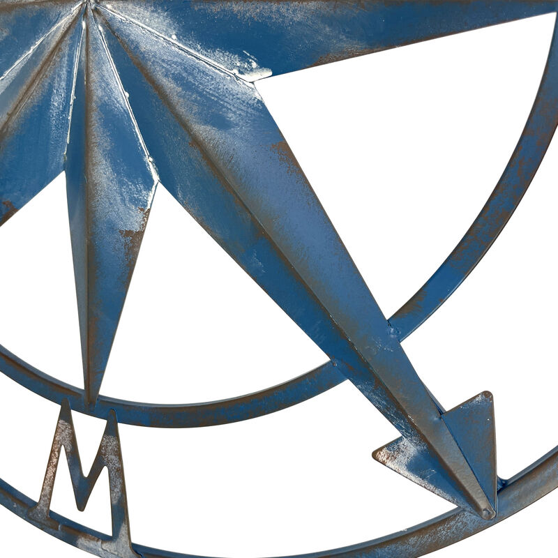 20 Inch Distressed Metal Compass Rose Nautical Wall Decor Indoor Outdoor, Blue image number 4