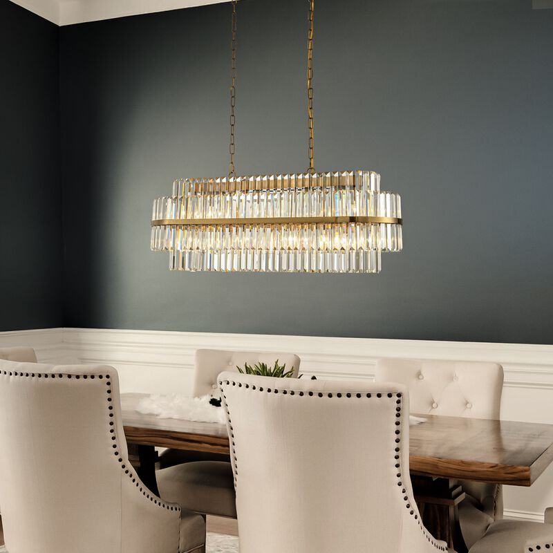 39" Two-Tier 7-Light Rectangular Aged Gold Contemporary Glam Crystal Chandelier image number 2