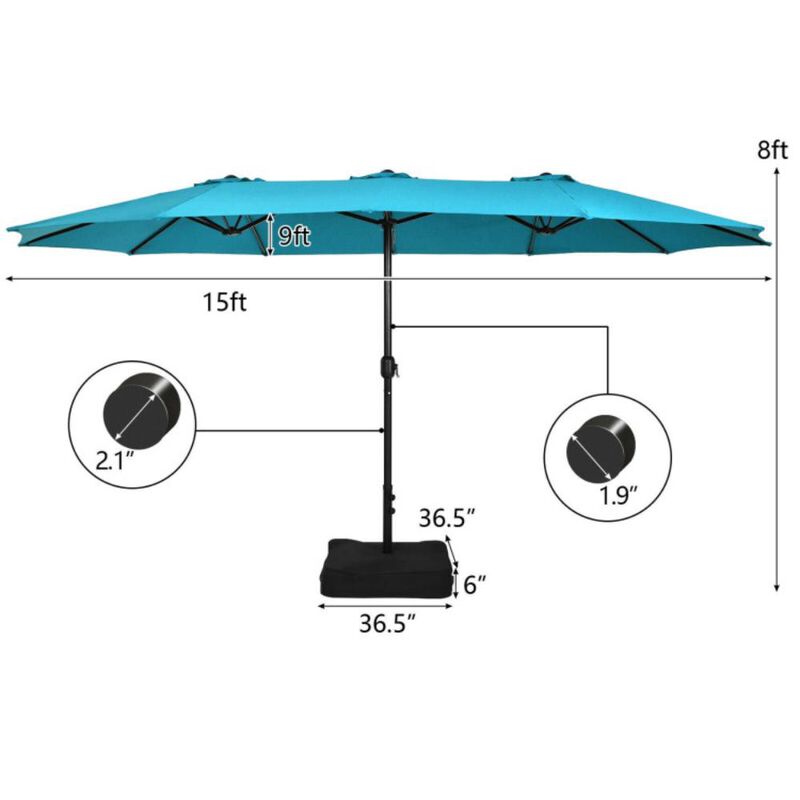 Hivvago Double-Sided Twin Patio Umbrella with Crank and Base