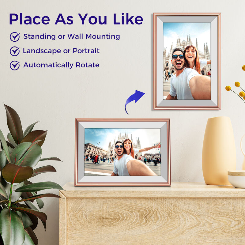 ELIME 10.1 Inch WiFi Digital Picture Frame - Works with Frameo App, 16GB Storage, 1280x800 IPS Touch Screen, Auto-Rotate, Wall Mountable