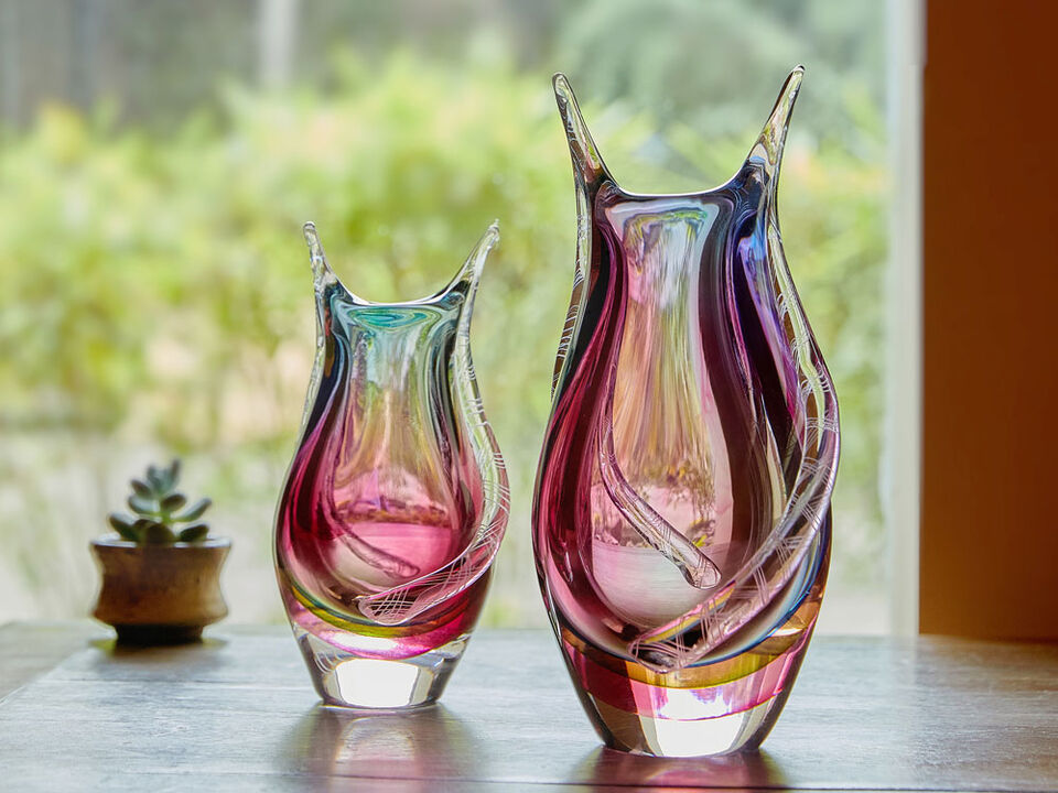 Hand Blown Sommerso Art Glass Teardrop Vase