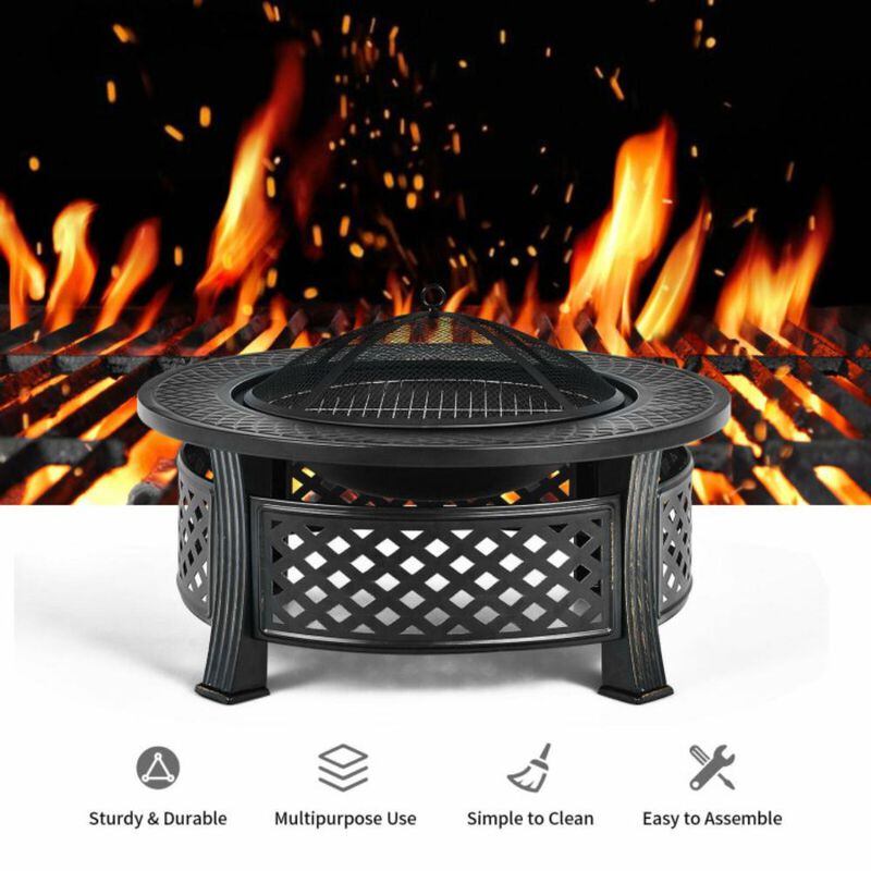 Hivvago Outdoor Fire Pit with BBQ Grill and High-temp Resistance Finish