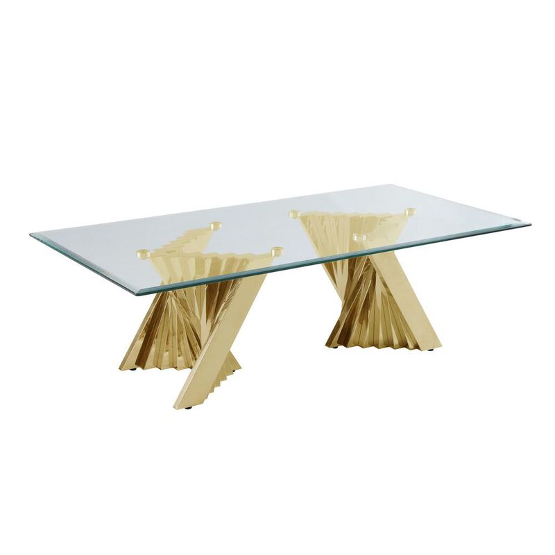 Best Quality Furniture Glass Coffee Table Sets: Coffee Table, 2 End Tables and Console Table with Stainless Steel Gold Base