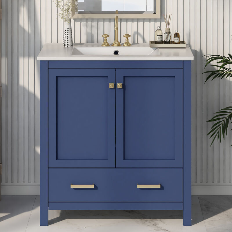 Whisen 30 in. Bathroom Storage Cabinet Bathroom Vanity with 2 Soft Closing Doors and Drawer