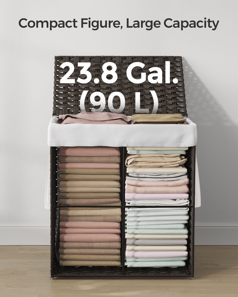 90L Laundry Basket with Lid Handles Synthetic Rattan Brown Hamper image number 5