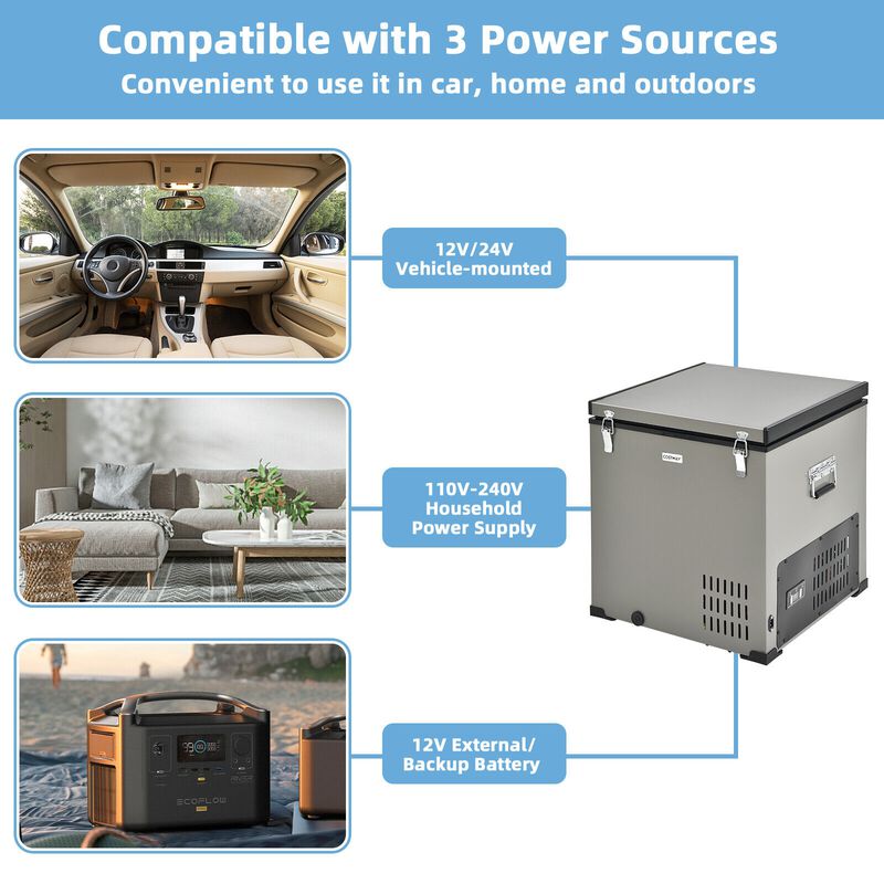 68 Quart Portable Car Refrigerator with DC and AC Adapter