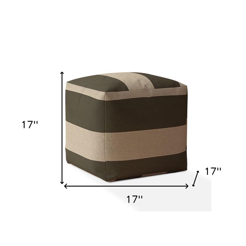 Homezia 17" Green And Beige Cotton Striped Pouf Ottoman image number 3