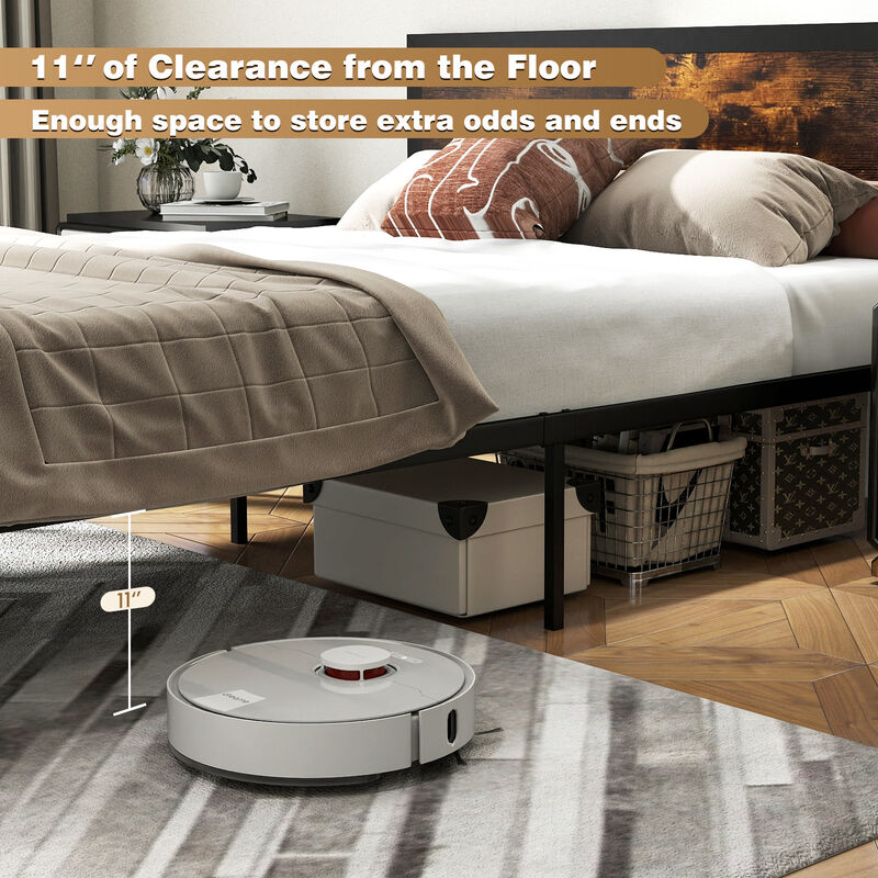 All-Metal Platform Bed Frame with Headboard and Footboard &ndash; Strong Slat Support, No Box Spring Needed