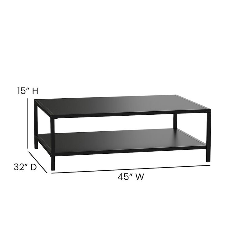 Flash Furniture 2 Tier Patio Coffee Table Black Coffee Table, Porch, or Poolside-Steel Leg Frame image number 2