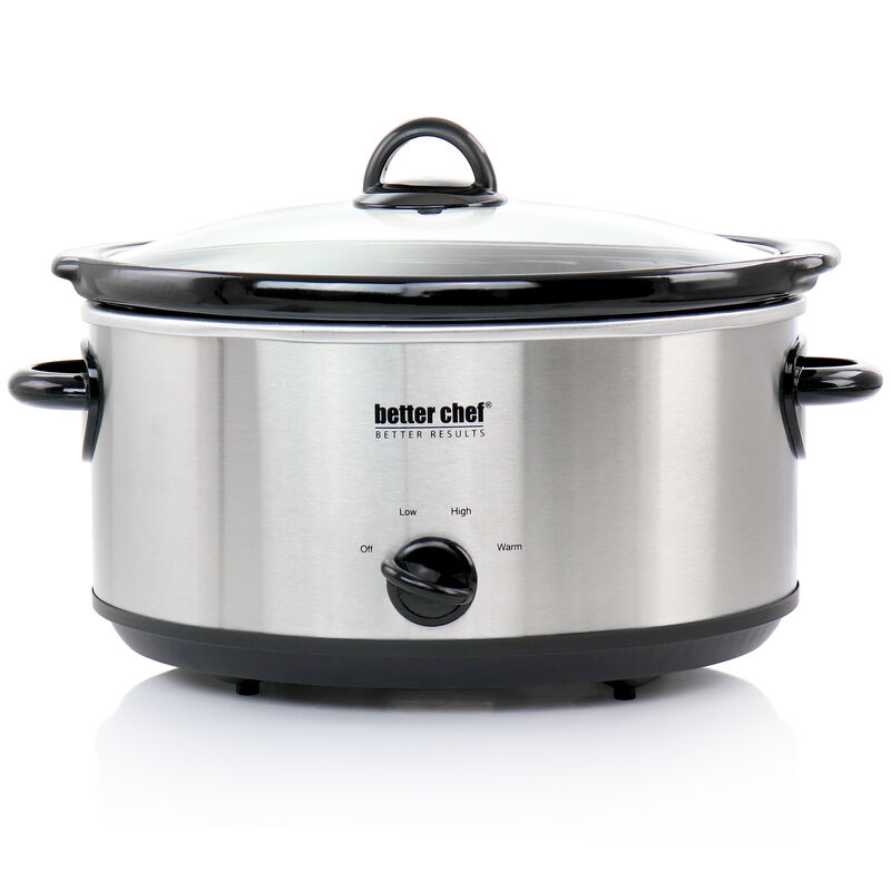 Better Chef 6 Quart Oval Slow Cooker with Removable Stoneware Crock in Stainless Steel