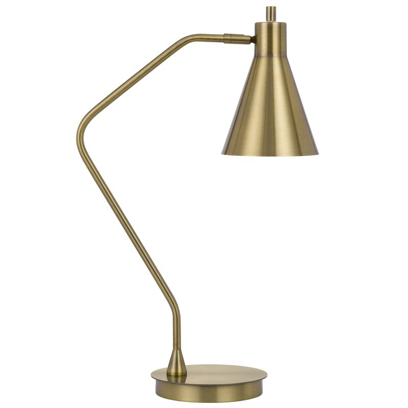 Sty 24 Inch Task Table Lamp, Swivel Brass Shade Angled Thin Metal Pole - Benzara