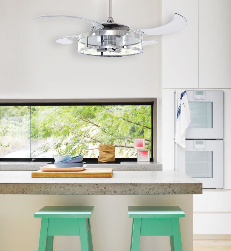 Fanaway Classic 48" Retractable Blade Ceiling Fan with Light and Remote, Modern Fandelier Ceiling Fan, Patented Design Technology, Stronger Thicker Blades image number 1