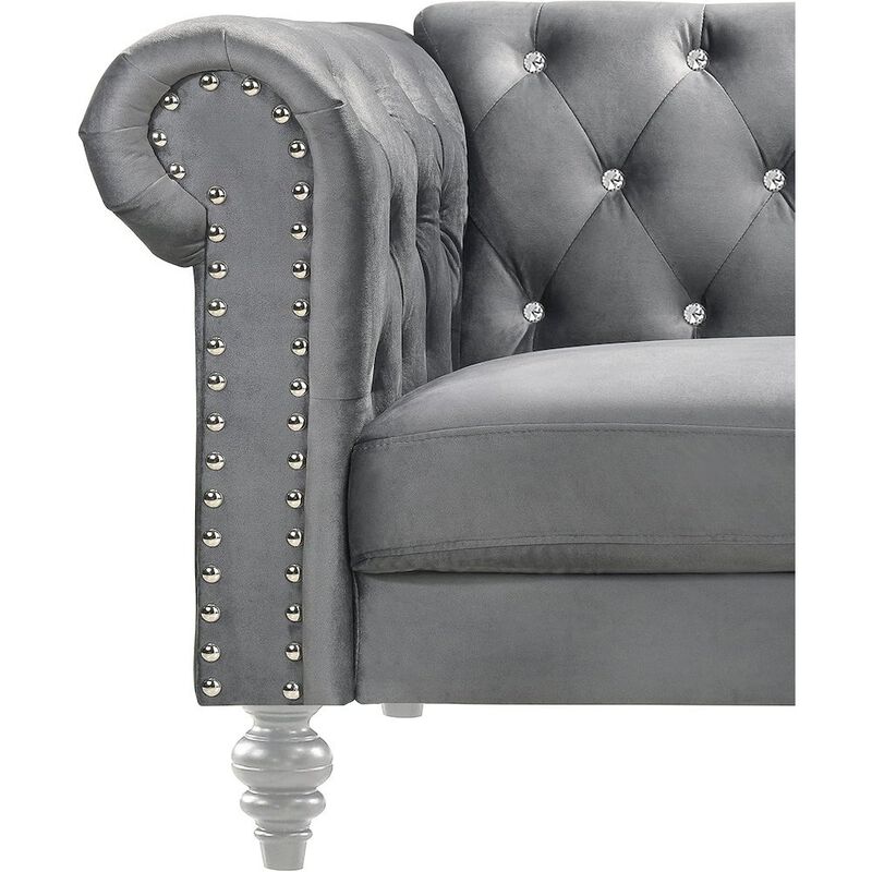 Velvet Fabric Sofa with Rolled Arms in Gray, Elegant Living Room Seating image number 2