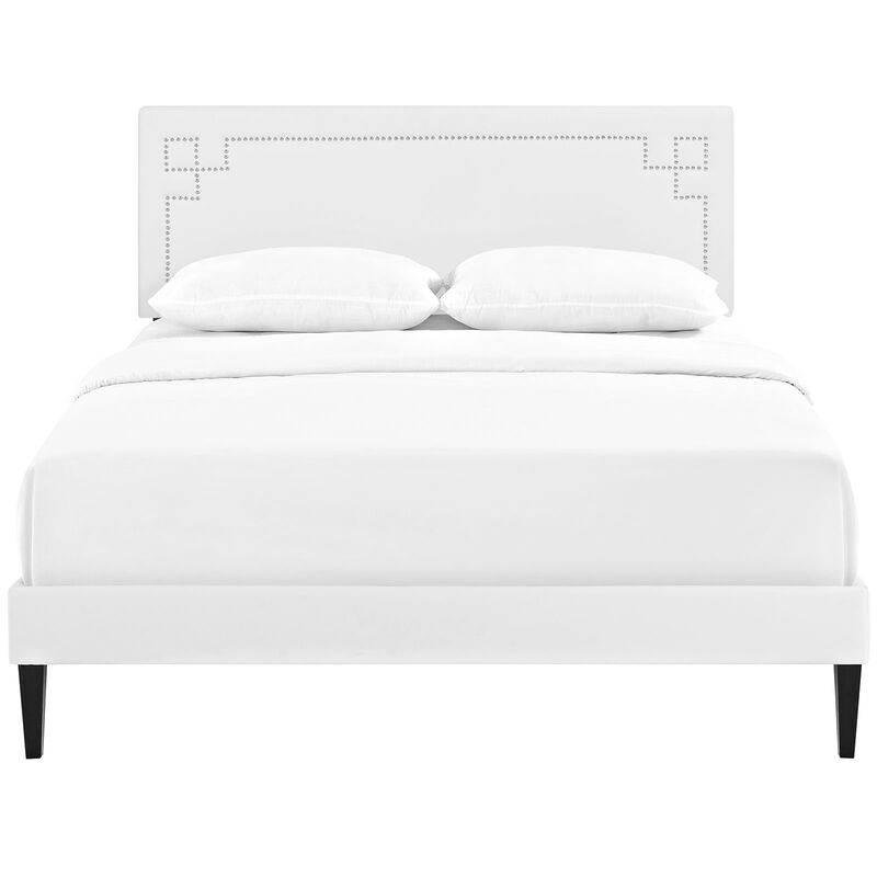 Modway Josie Vinyl Platform Bed with Squared Tapered Legs, Queen, White image number 5