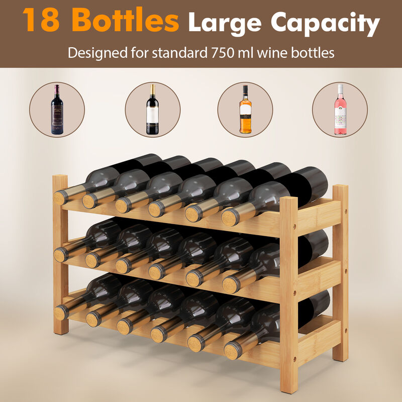 3-Tier Wicker Freestanding Countertop Wine Bottle Organizer