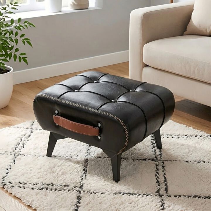 Vintage Button-Tufted Ottoman Footstool