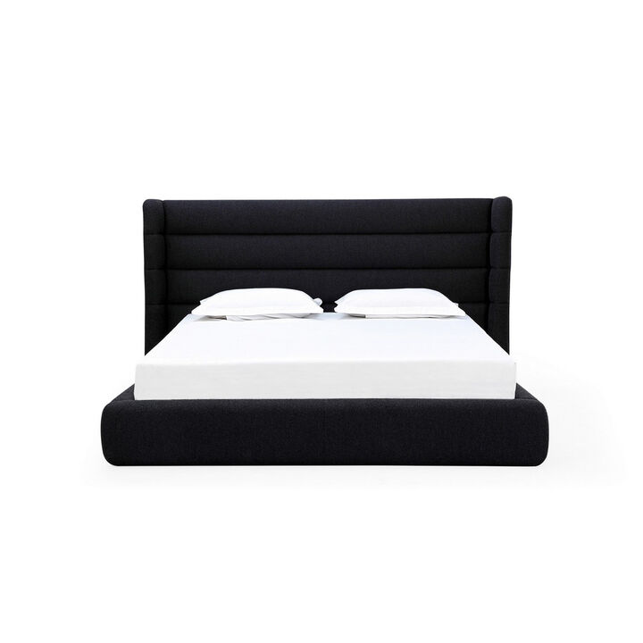 Mase Queen Platform Bed, Boucle Upholstery, Wingback Headboard, Gray - Benzara