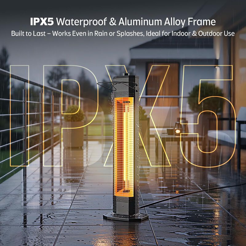 Outdoor Electric Patio Heater, 34-inch 1500W Infrared Tower Heater with Instant Heating, IPX5 Waterproof Space Heater image number 6